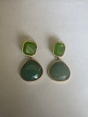 Green Two-Tone Drop Earrings